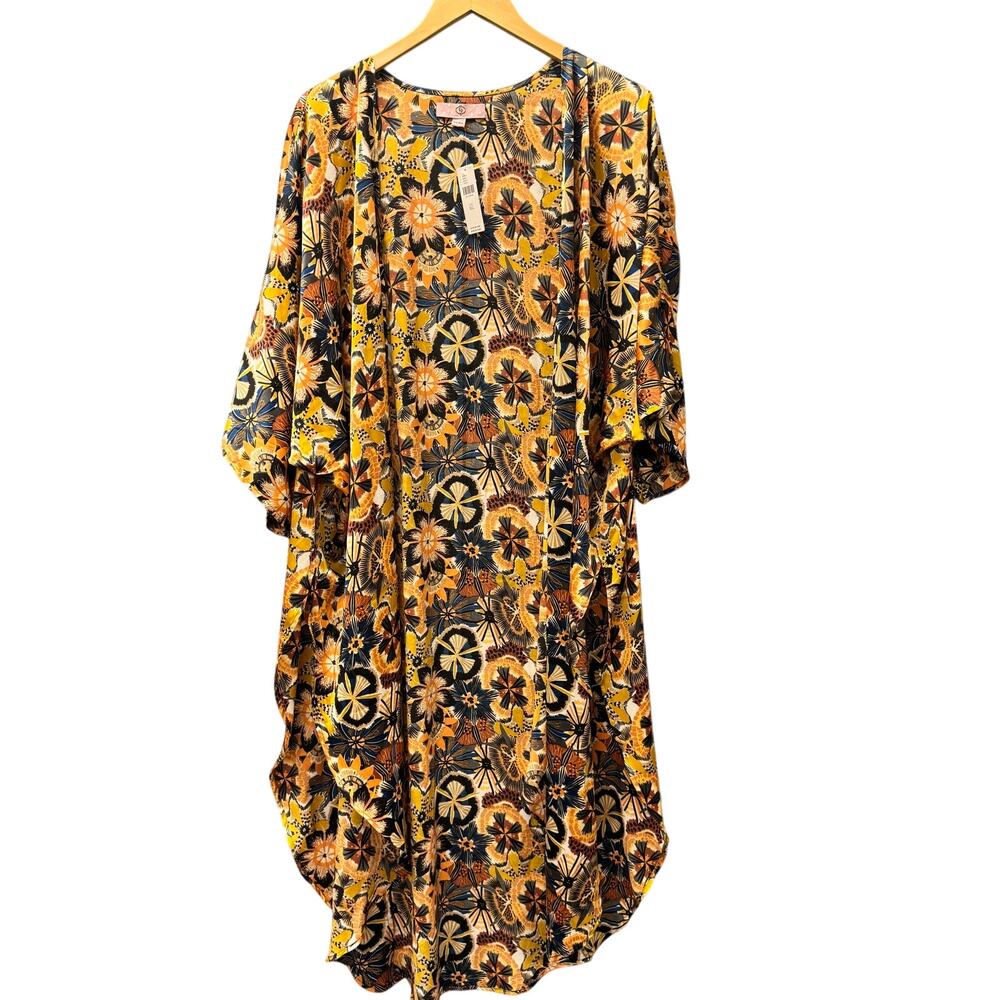 Anthropologie Satin Kimono Robe Womens ONE SIZE Open High Slits Boho Floral NEW